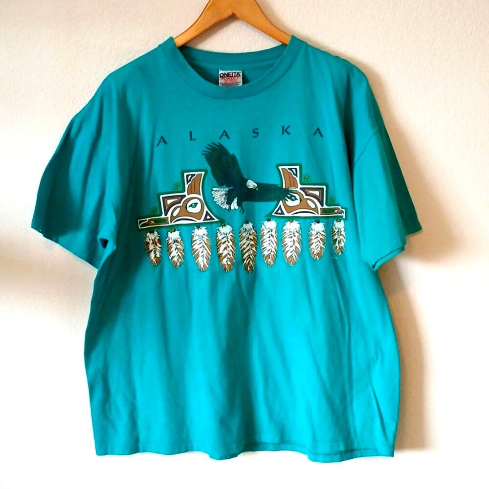 Vintage Alaska 90s eagle native oneita tag short sleeve shirt